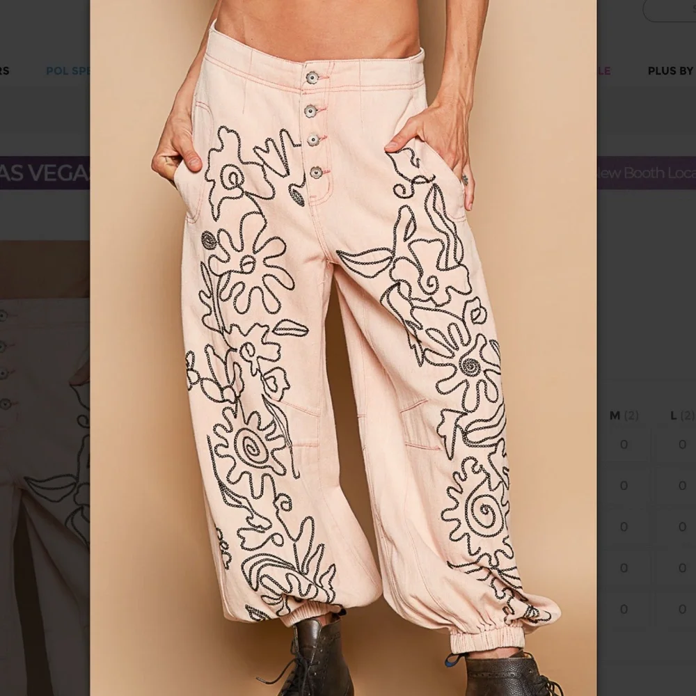 POL 💜 448A POL Embroidered Twill Jogger with Button Up Detail in Coral BR60